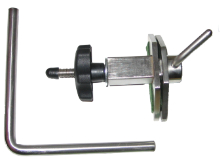 Silver grey table clamp.